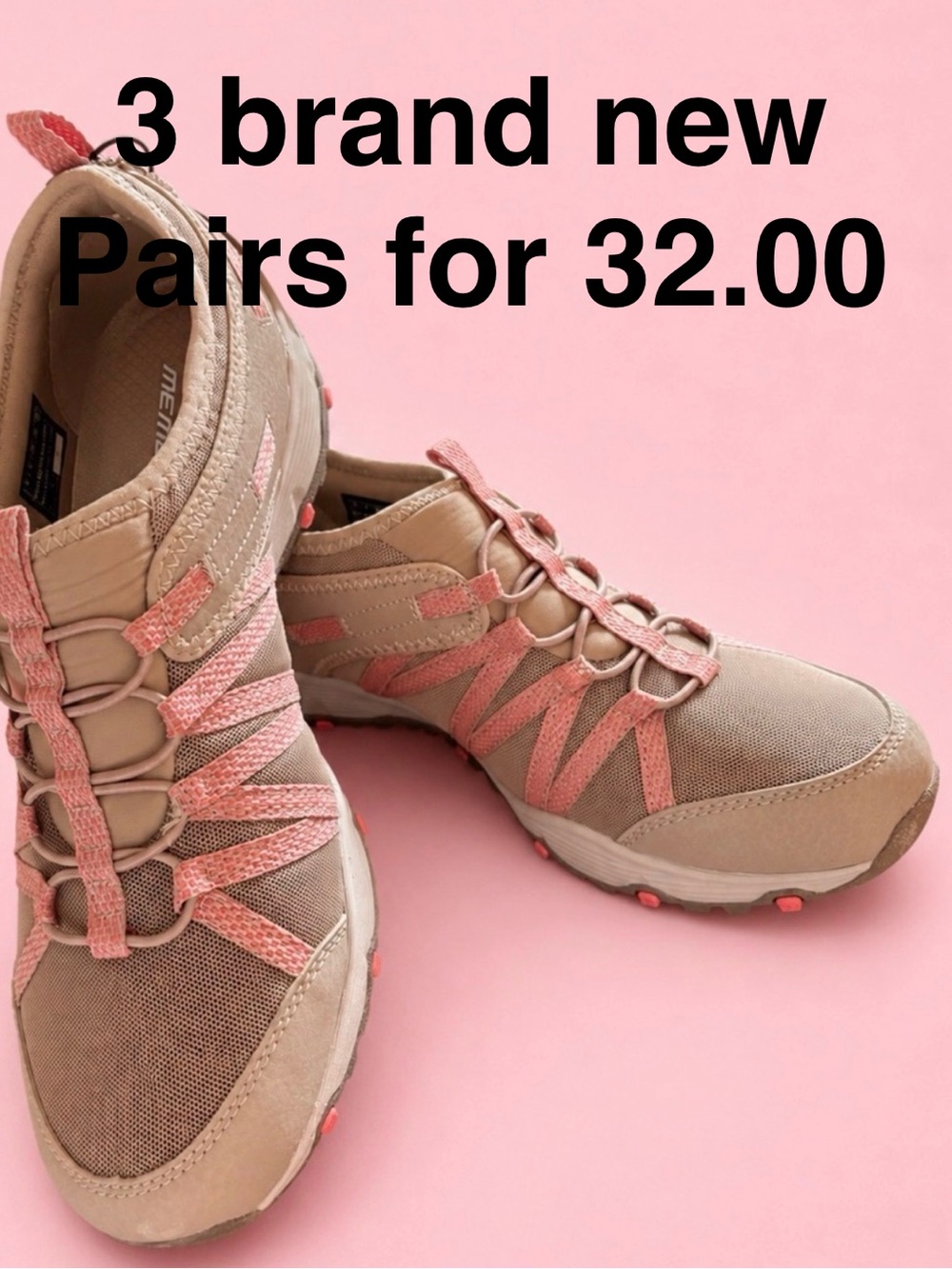 3 new ,3 pairs Sketchers  Memory Foam Women's Beige and Coral Trail Sneakers S-9